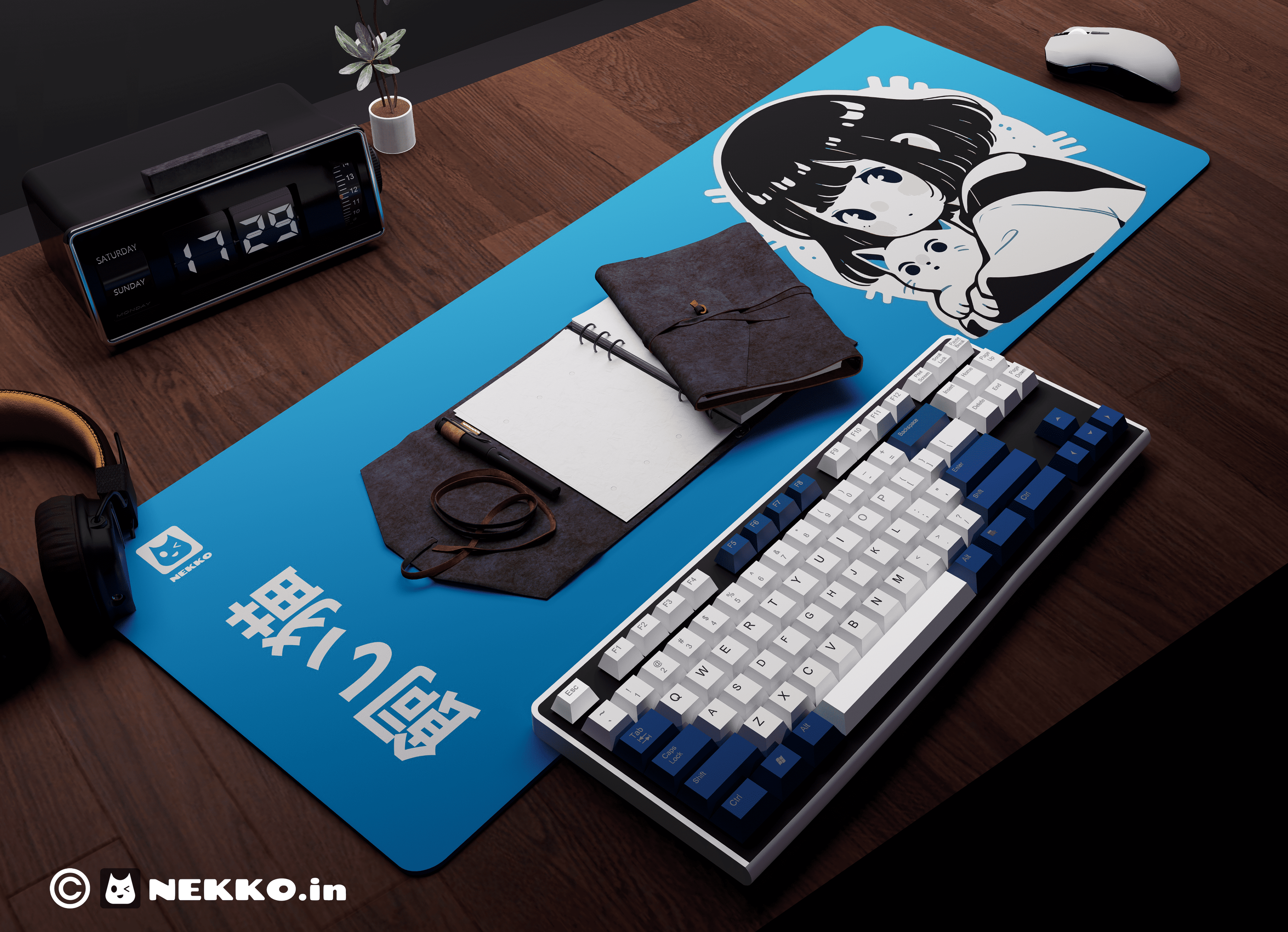 Kawaii cute kitty desk mat - full view