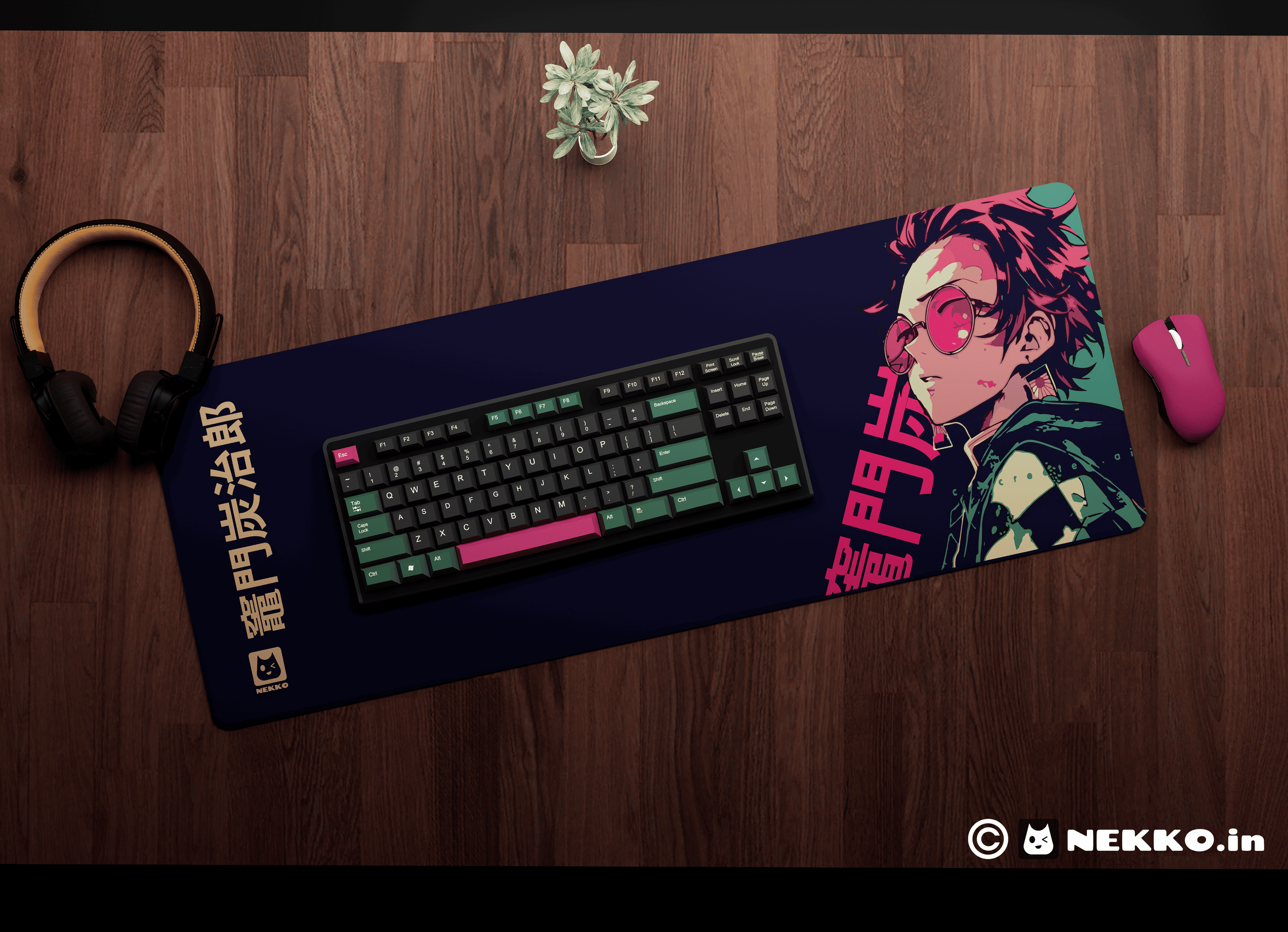 Close-up of Tanjiro Kamado- “Blade of Determination” desk mat showing high-quality print details