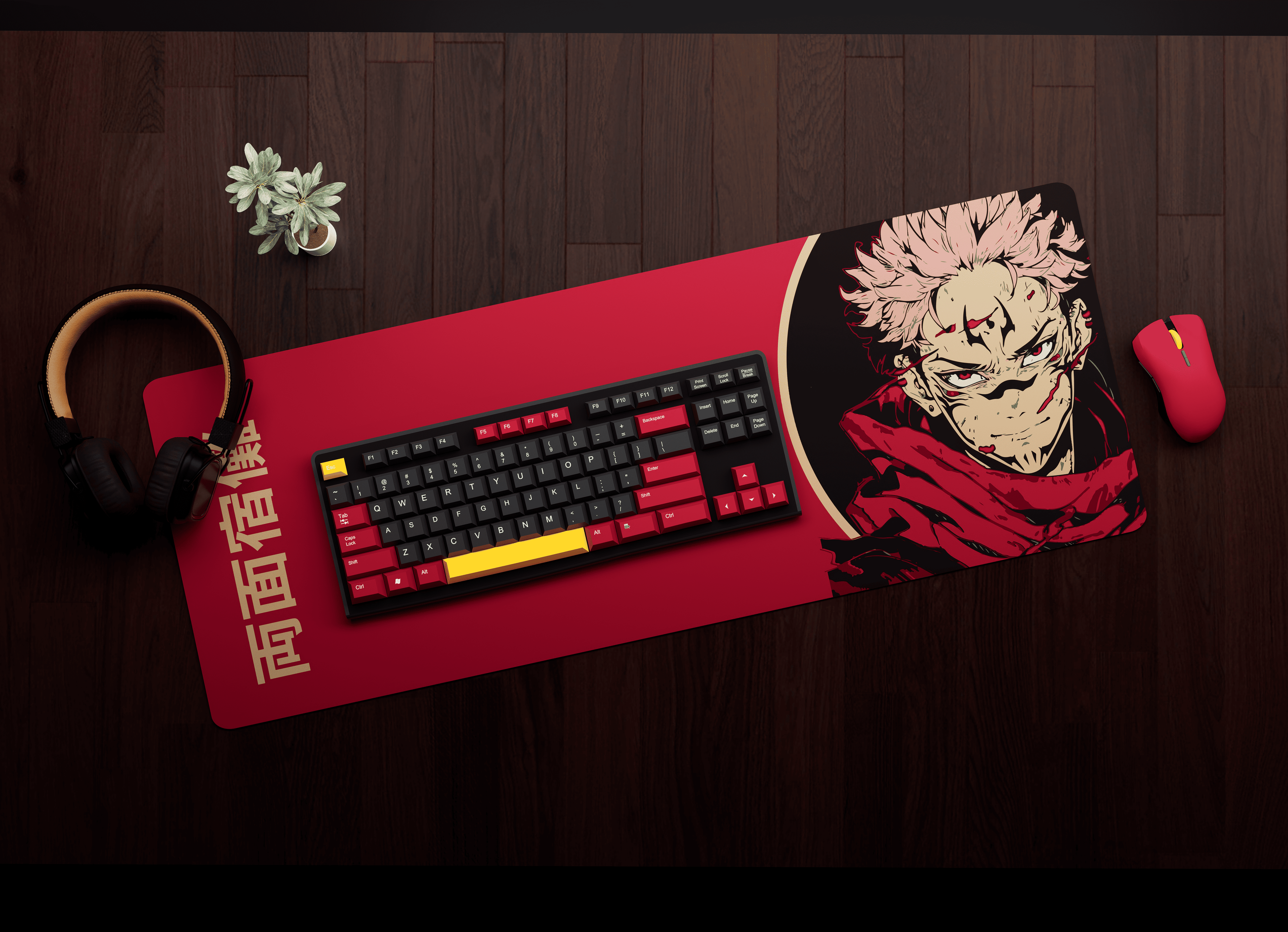 Close-up of The Lord of Curses - Sukuna desk mat showing high-quality print details