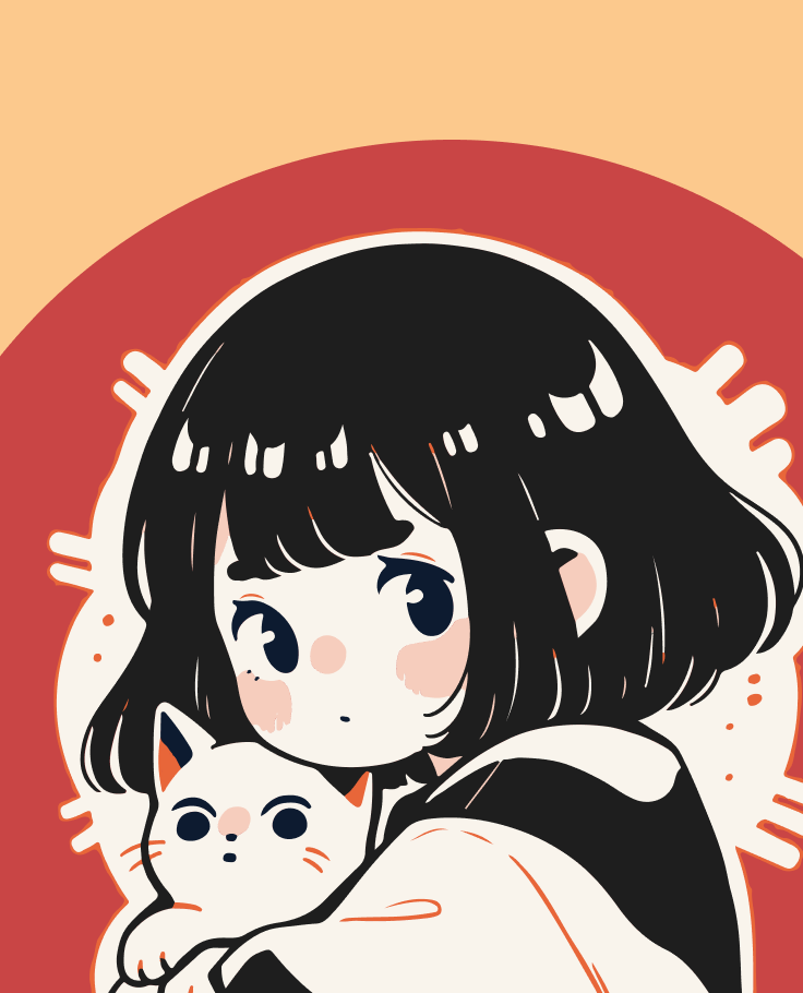 Cute girl holding a cat in her hands