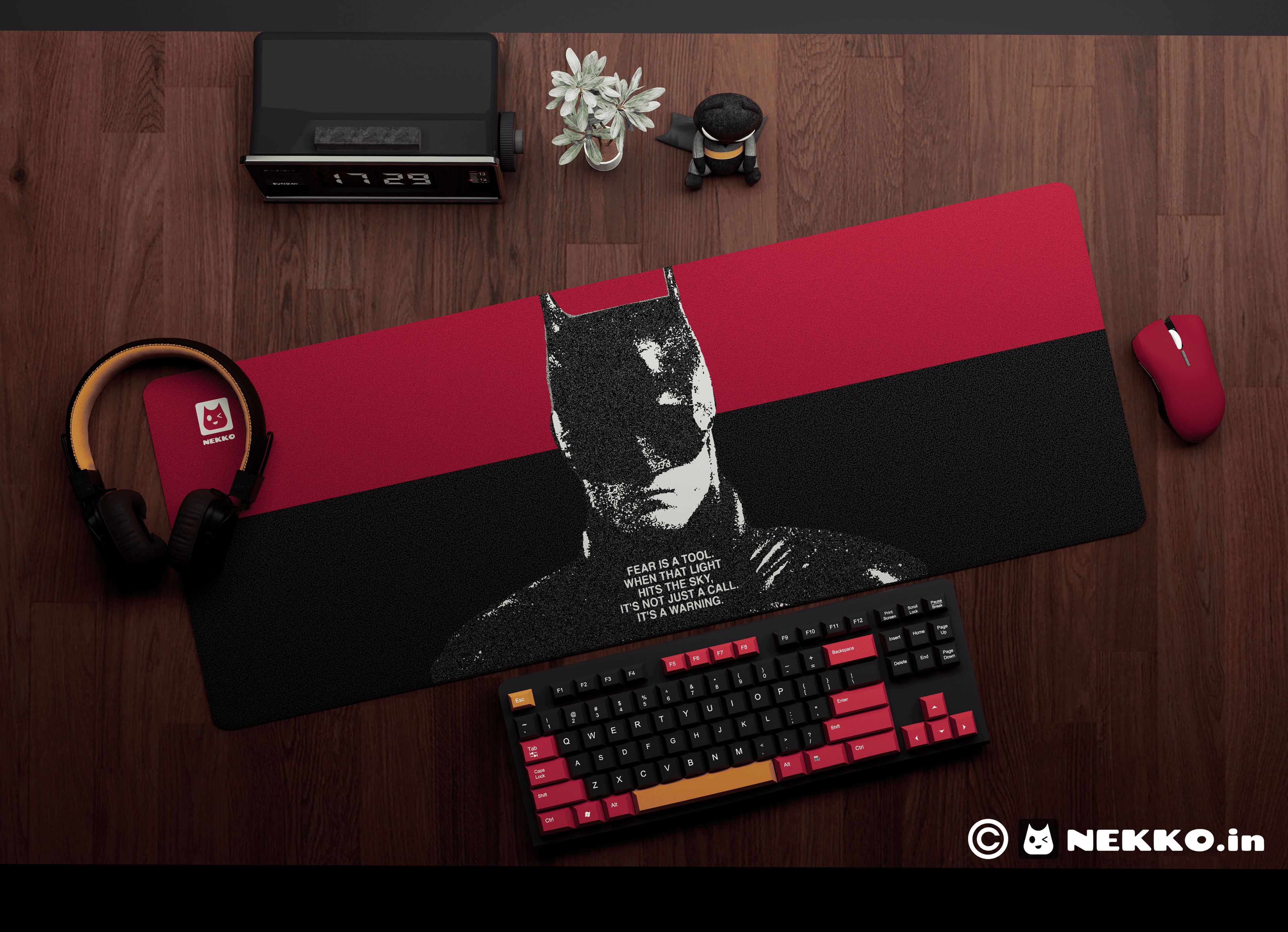 Close-up of Batman- “Fear is a Tool” desk mat showing high-quality print details