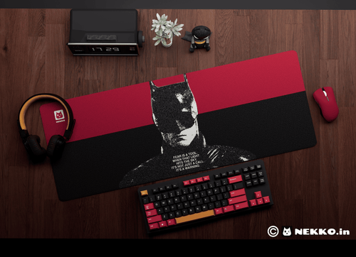 Close-up of Batman- “Fear is a Tool” desk mat showing high-quality print details