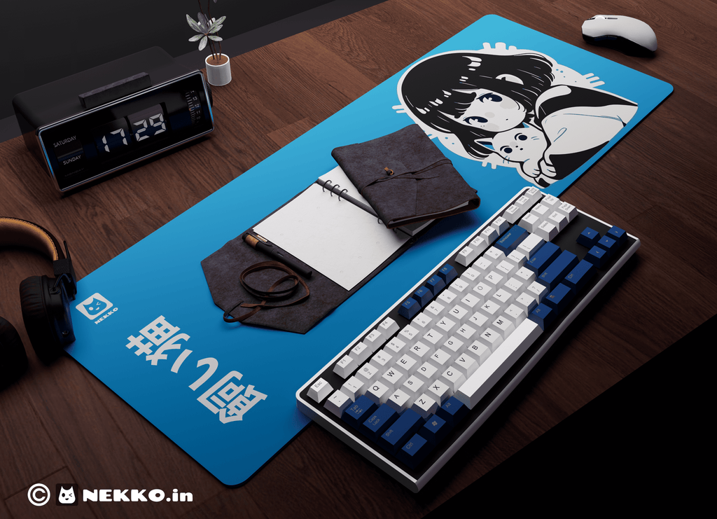 Kawaii cute kitty desk mat - full view