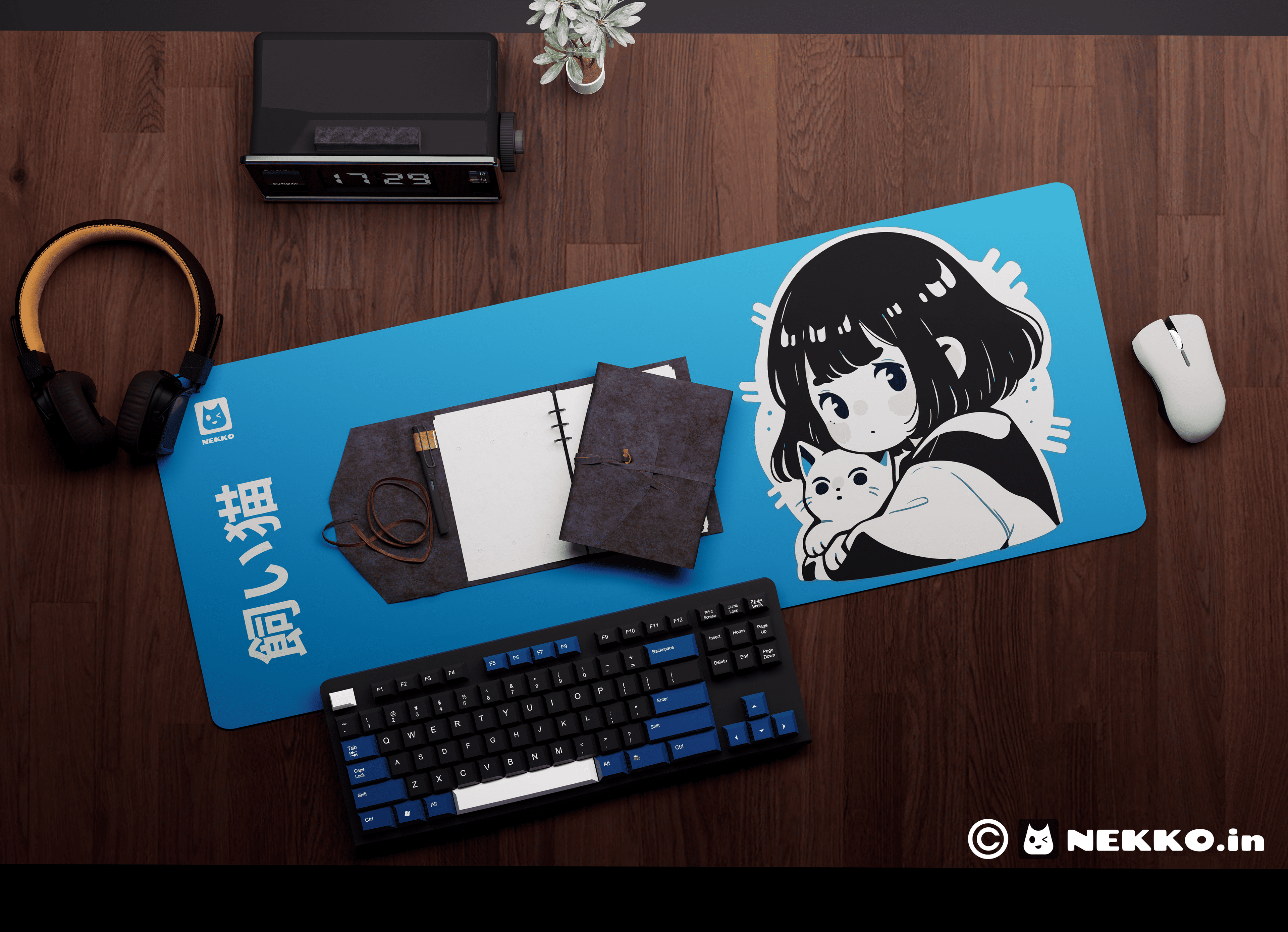 Close-up of Kawaii desk mat showing high-quality print details