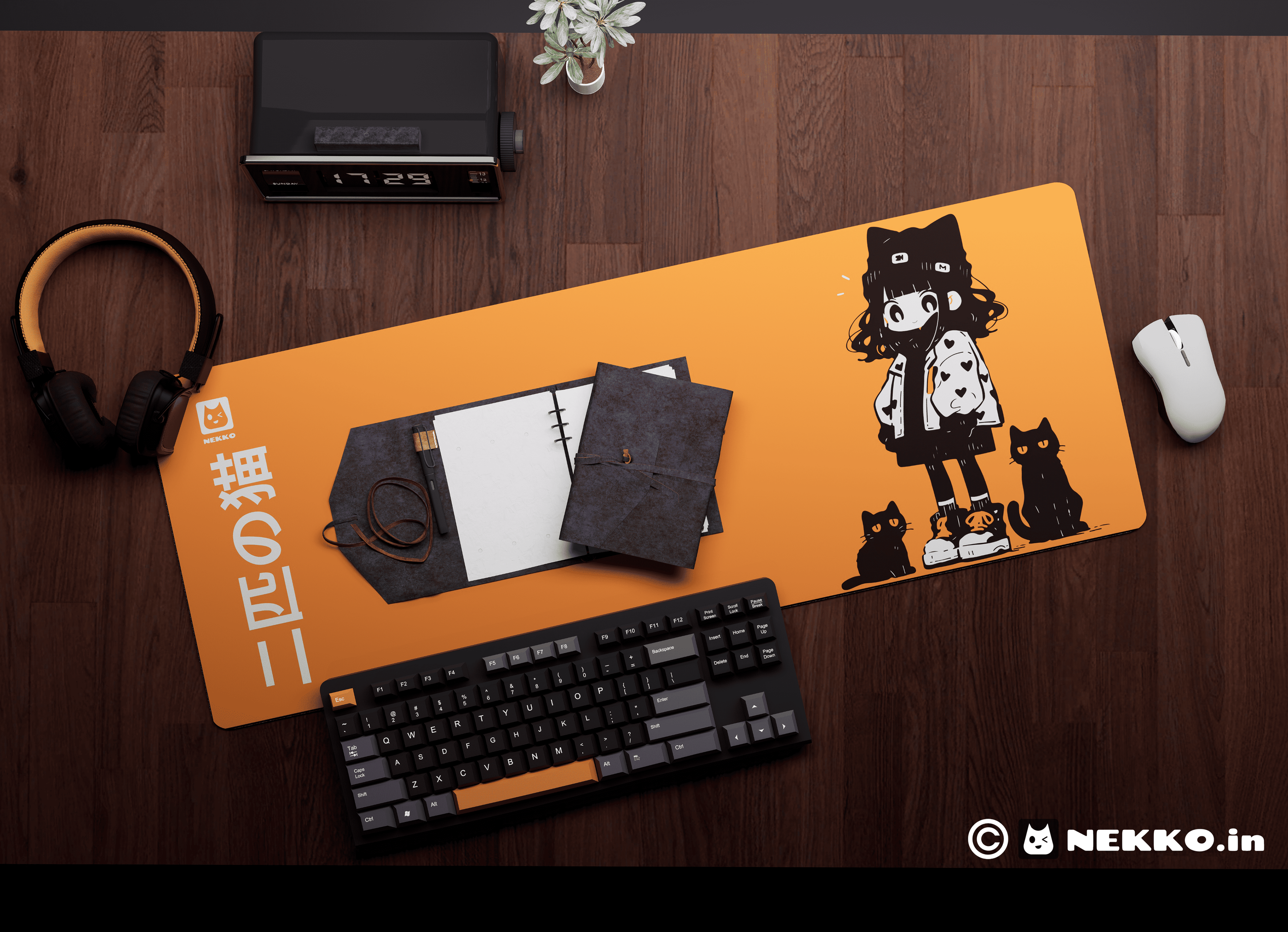 Close-up of Kitty Cat desk mat showing high-quality print details