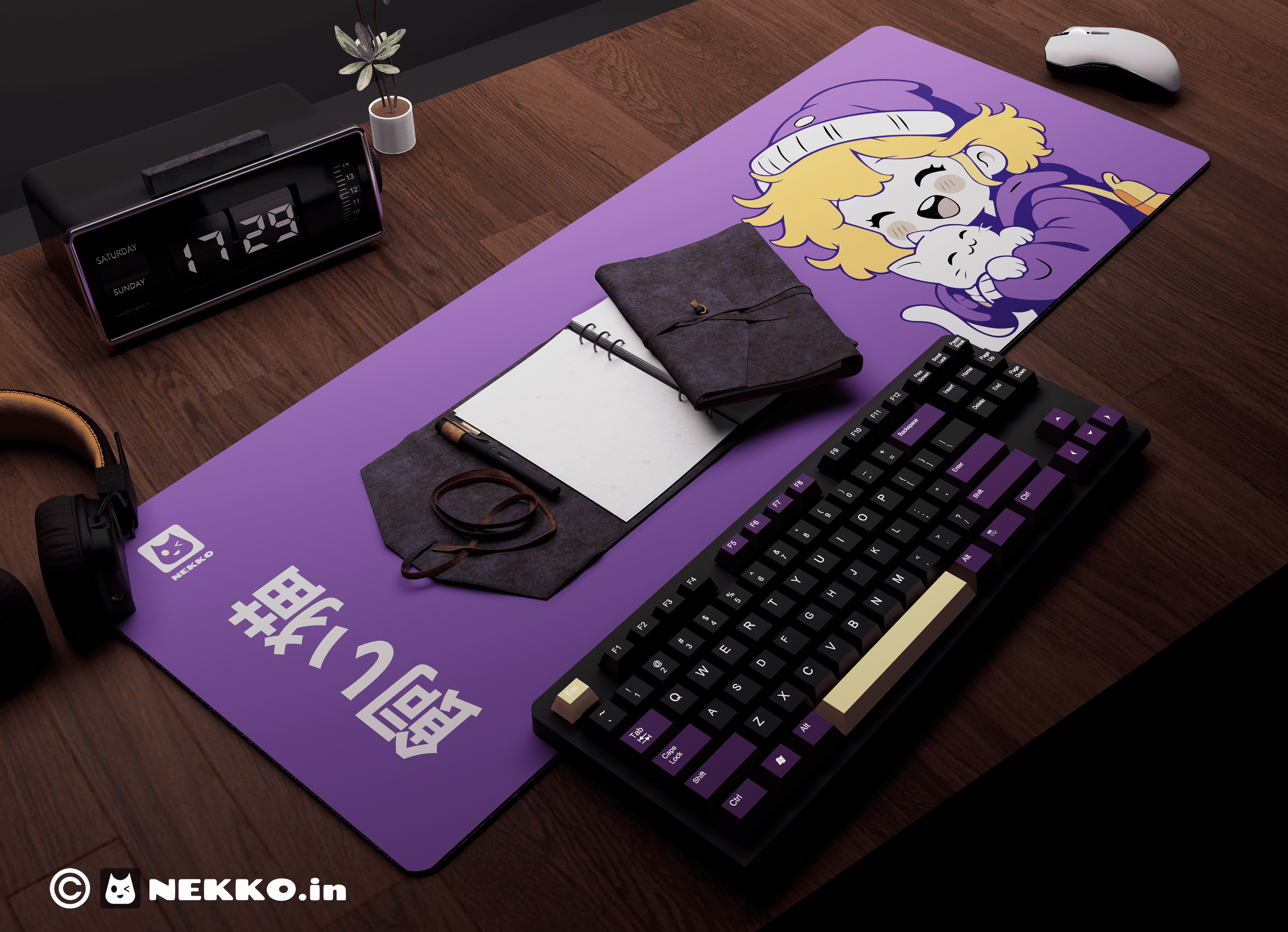 Nekko Chan cute kitty desk mat - full view