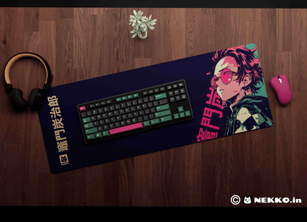 Close-up of Tanjiro Kamado- “Blade of Determination” desk mat showing high-quality print details