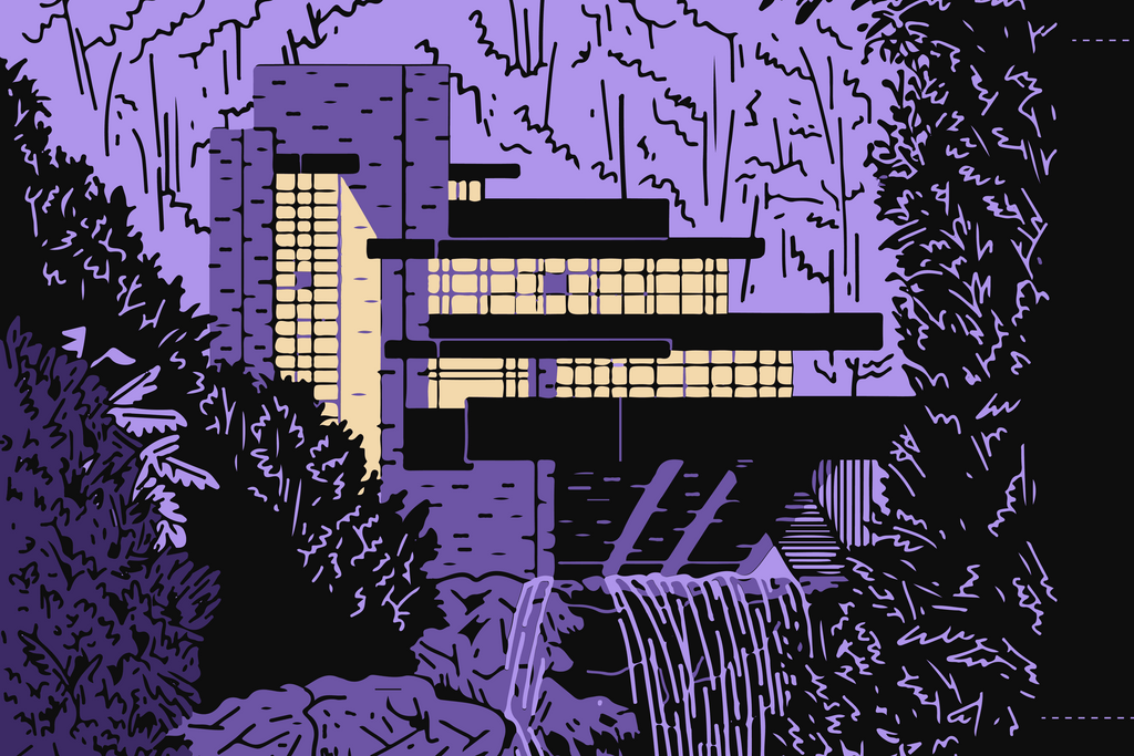 Close-up of The Falling waters desk mat showing high-quality print details